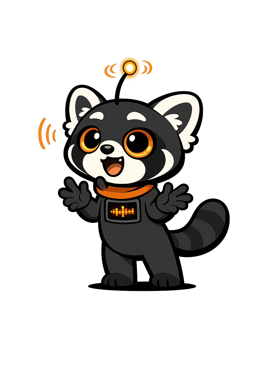 Navi the AI red panda mascot, speaking and gesturing